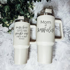 Messy Bun Mom 40oz Insulated Travel Tumbler With Handle Lid Straw - Mom Life BandsCo Straps