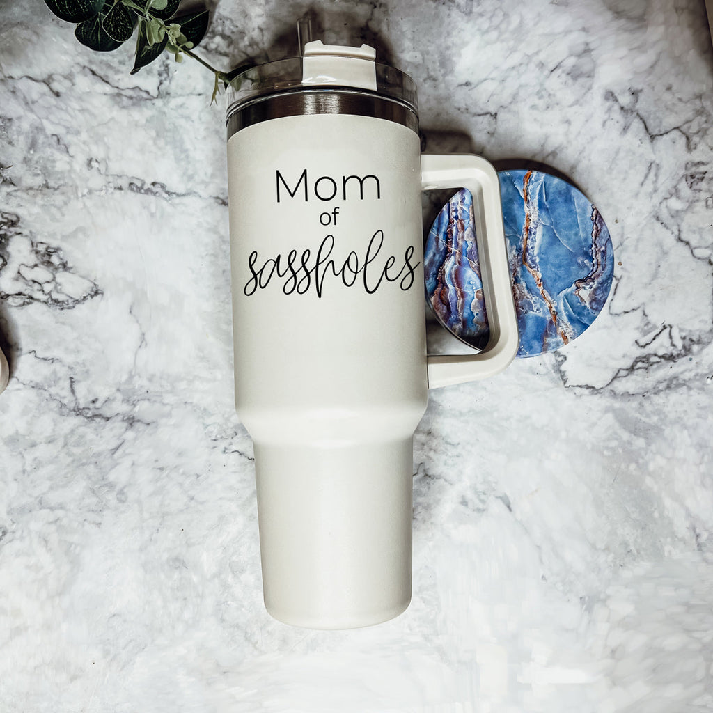 40oz Insulated Travel Tumbler With Handle Lid Straw - Funny Mom Gift Mug