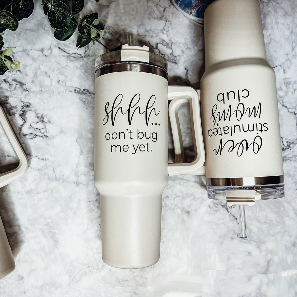 Don't Bug Me 40oz Insulated Tumbler With Handle Lid Straw Travel Mug BandsCo Straps