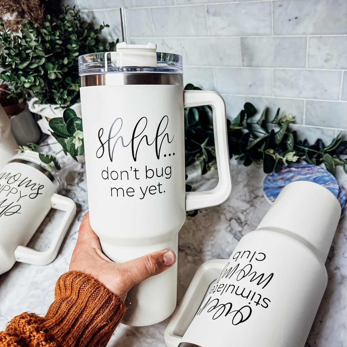 Don't Bug Me 40oz Insulated Tumbler With Handle Lid Straw Travel Mug BandsCo Straps