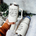 Messy Bun Mom 40oz Insulated Travel Tumbler With Handle Lid Straw - Mom Life BandsCo Straps