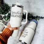 Insulated 40oz Travel Mug With Handle, Lid & Straw - Sweater Weather Fall Mug BandsCo Straps