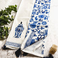 Chinoiserie Tea Towels 100% Cotton Oversized Embroidered Dish Towels Tassels BandsCo Straps