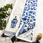 Chinoiserie Tea Towels 100% Cotton Oversized Embroidered Dish Towels Tassels BandsCo Straps