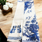 Chinoiserie Tea Towels 100% Cotton Oversized Embroidered Dish Towels Tassels BandsCo Straps