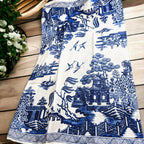 Chinoiserie Tea Towels 100% Cotton Oversized Embroidered Dish Towels Tassels BandsCo Straps