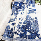 Chinoiserie Tea Towels 100% Cotton Oversized Embroidered Dish Towels Tassels BandsCo Straps