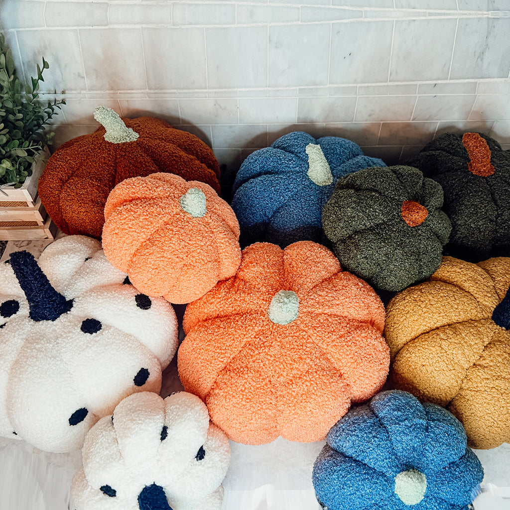 Plush Pumpkin Throw Pillow Decorative Fall Pillow Soft Cuddle Pumpkin Decor BandsCo Straps