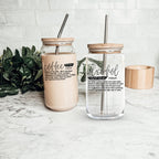 17oz Glass Tumbler With Bamboo Lid And Straw Reusable Insulated Cup For Coffee Tea Beer BandsCo Straps