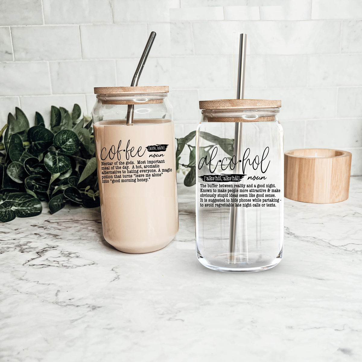 17oz Glass Tumbler With Bamboo Lid And Straw Reusable Insulated Cup For Coffee Tea Beer BandsCo Straps