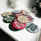 Imperfect Merry Bright 3D Handcrafted Wooden Christmas Ornament Set Limited Edition Tree Hanging Decor