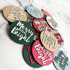 Imperfect Merry Bright 3D Handcrafted Wooden Christmas Ornament Set Limited Edition Tree Hanging Decor