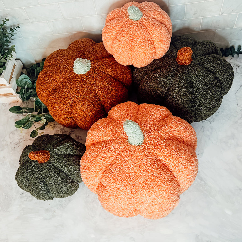 Plush Pumpkin Throw Pillow Decorative Fall Pillow Soft Cuddle Pumpkin Decor BandsCo Straps
