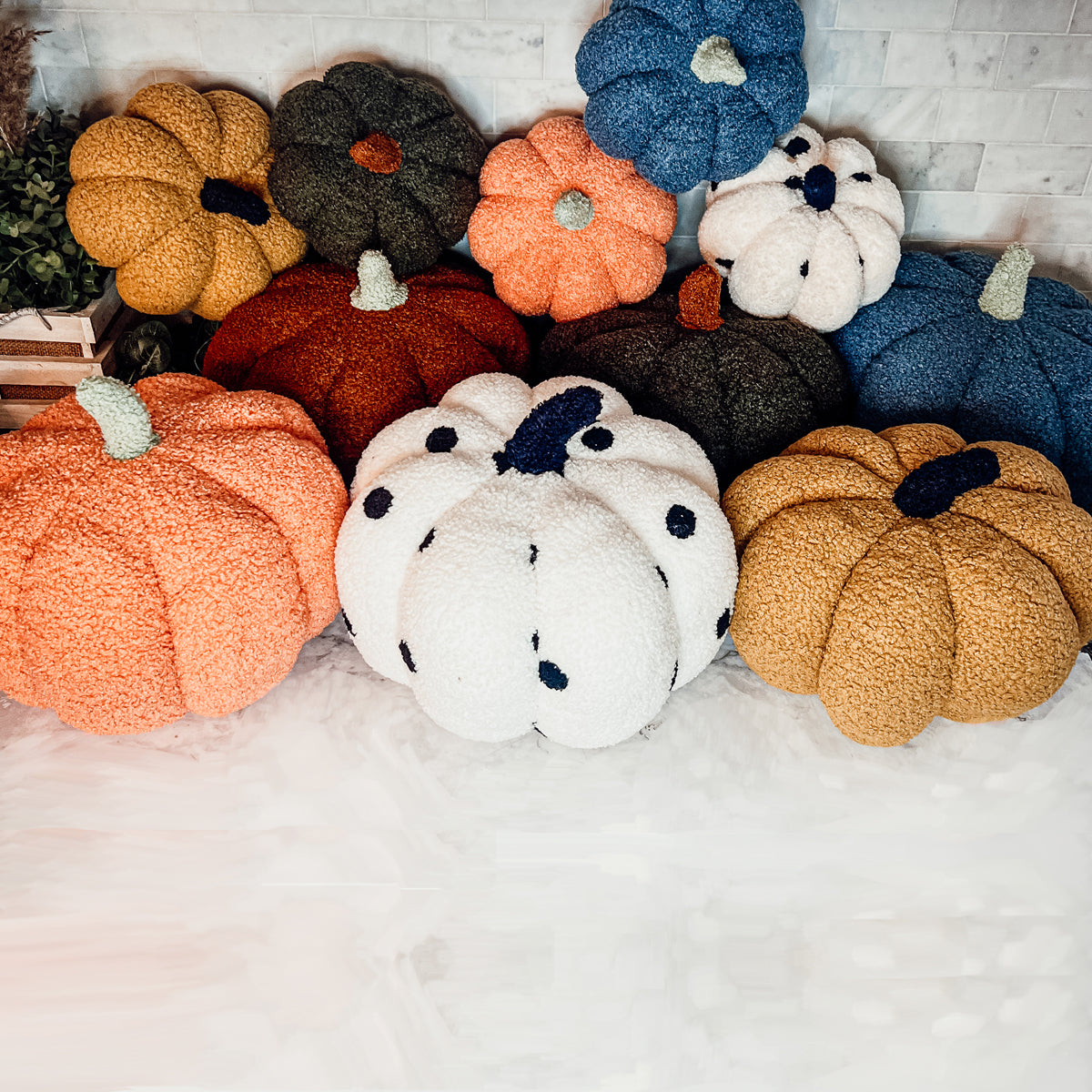 Plush Pumpkin Throw Pillow Decorative Fall Pillow Soft Cuddle Pumpkin Decor BandsCo Straps