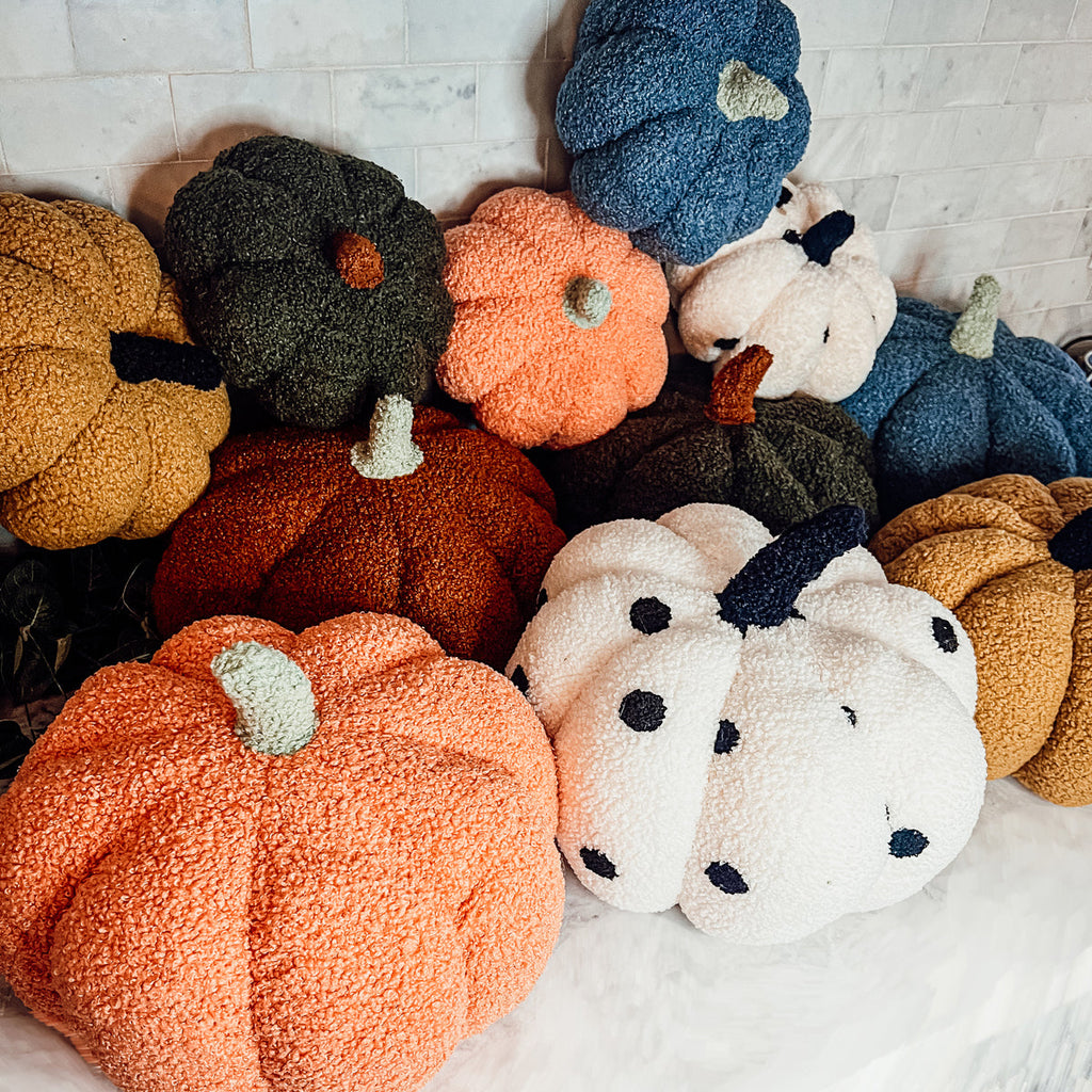 Plush Pumpkin Throw Pillow Decorative Fall Pillow Soft Cuddle Pumpkin Decor BandsCo Straps