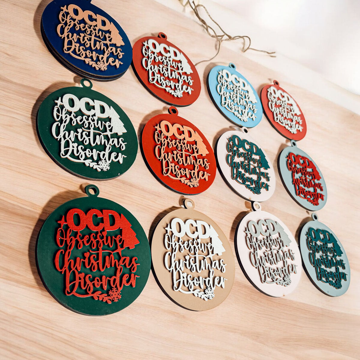 Handcrafted 3D Wooden Christmas Ornaments Imperfect OCD Style Limited Edition Tree Hanging Decor BandsCo Straps