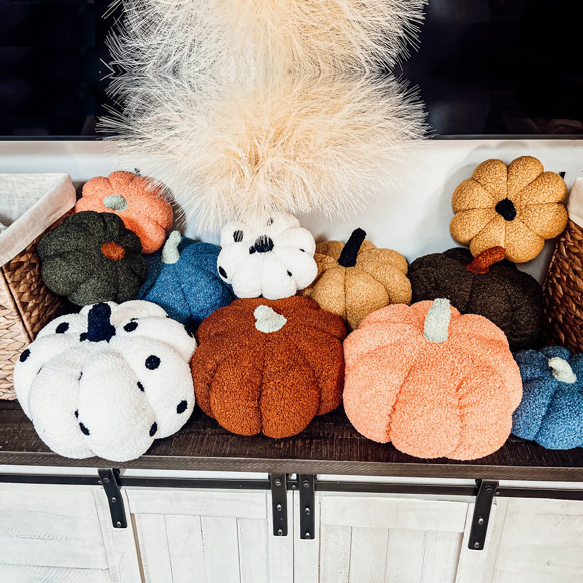 Plush Pumpkin Throw Pillow Decorative Fall Pillow Soft Cuddle Pumpkin Decor BandsCo Straps