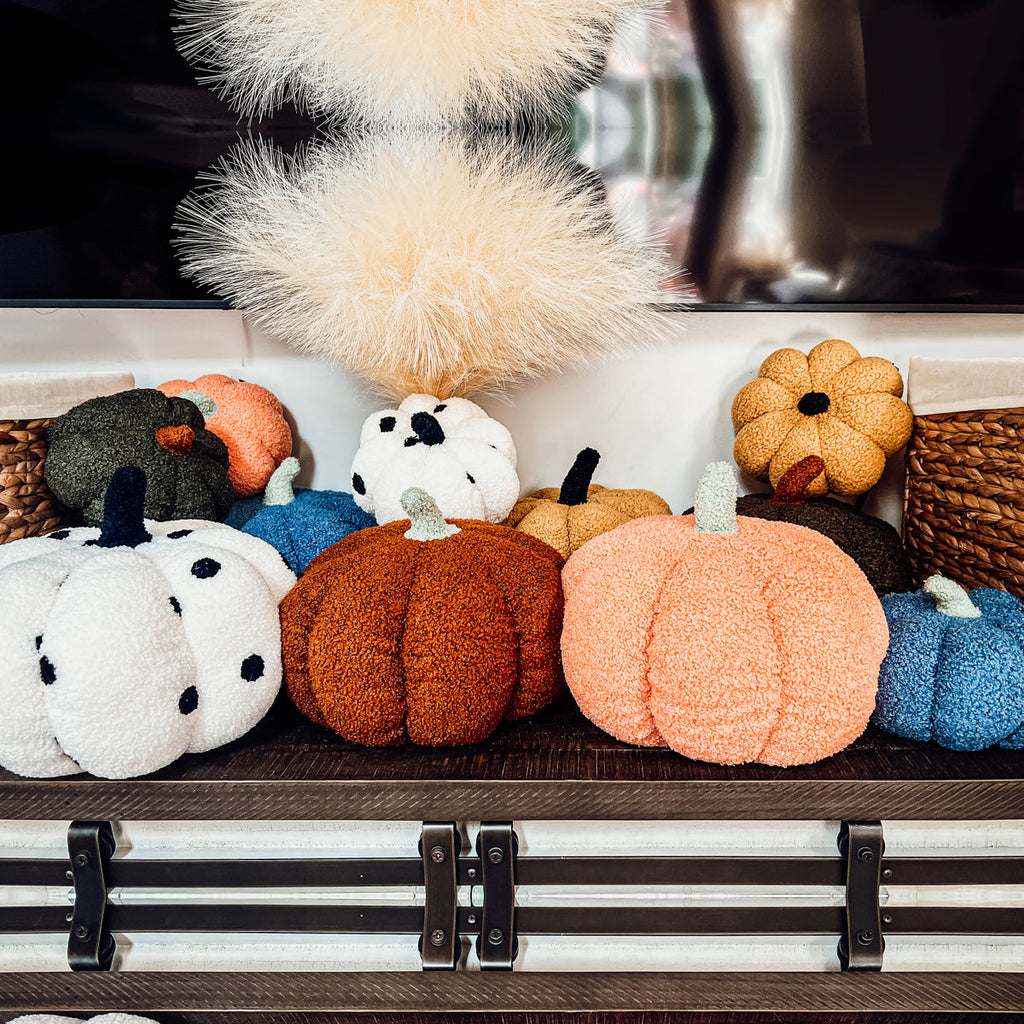 Plush Pumpkin Throw Pillow Decorative Fall Pillow Soft Cuddle Pumpkin Decor BandsCo Straps