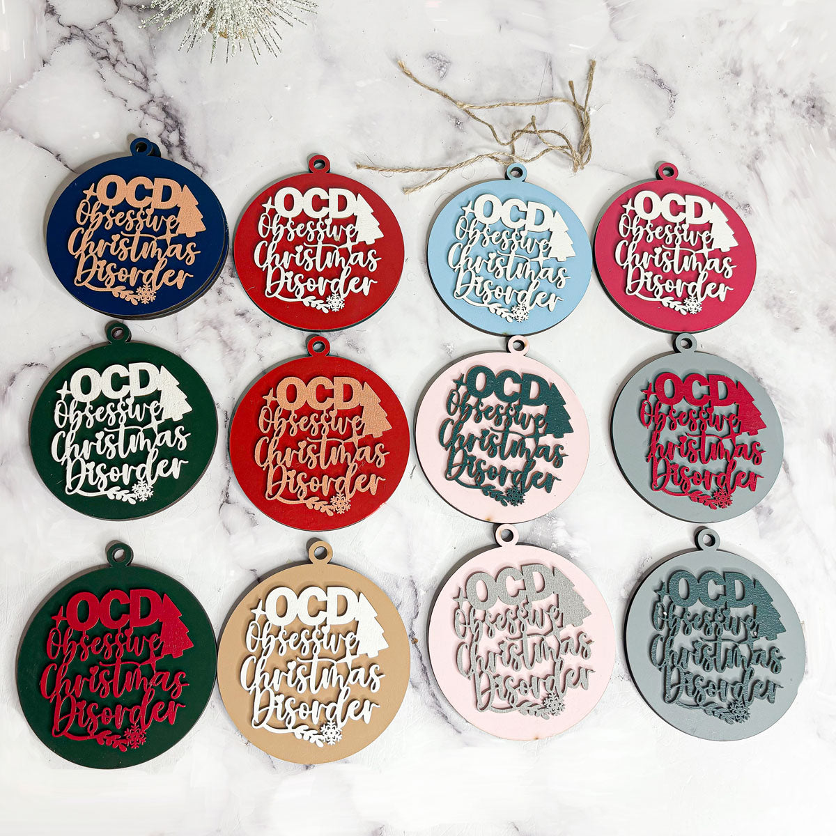 Handcrafted 3D Wooden Christmas Ornaments Imperfect OCD Style Limited Edition Tree Hanging Decor BandsCo Straps