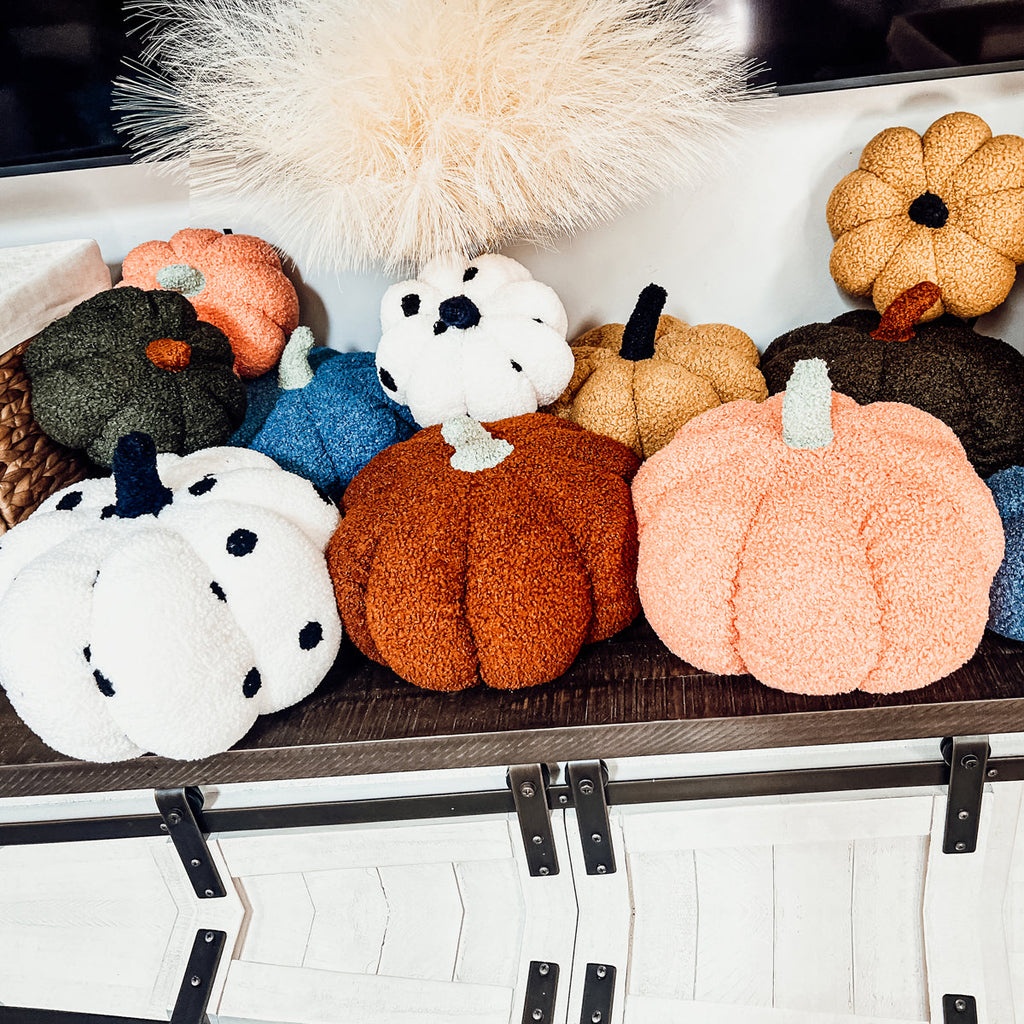 Plush Pumpkin Throw Pillow Decorative Fall Pillow Soft Cuddle Pumpkin Decor BandsCo Straps