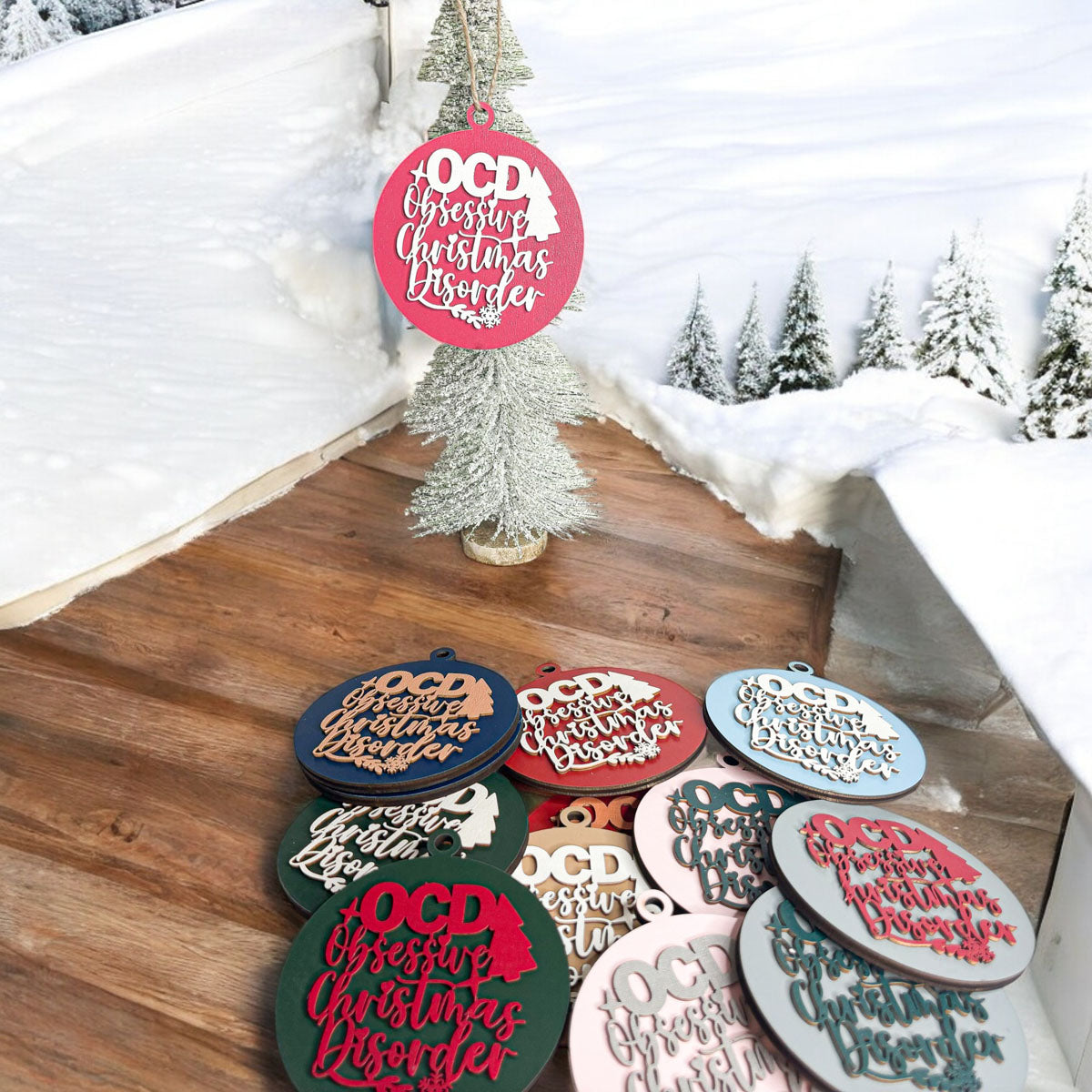 Handcrafted 3D Wooden Christmas Ornaments Imperfect OCD Style Limited Edition Tree Hanging Decor BandsCo Straps