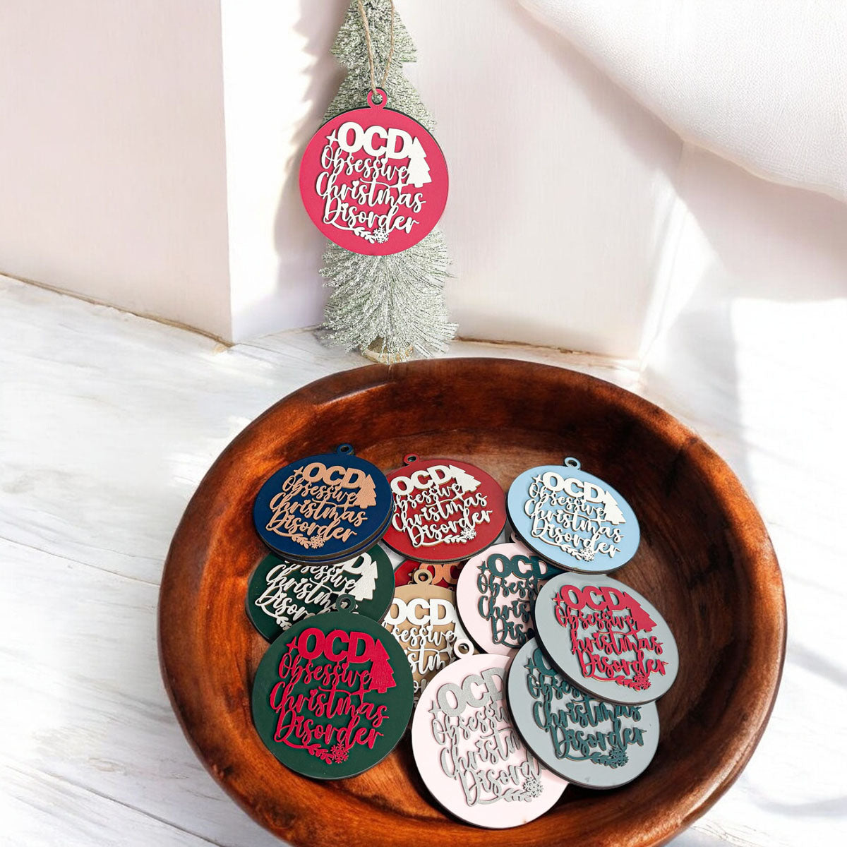 Handcrafted 3D Wooden Christmas Ornaments Imperfect OCD Style Limited Edition Tree Hanging Decor BandsCo Straps