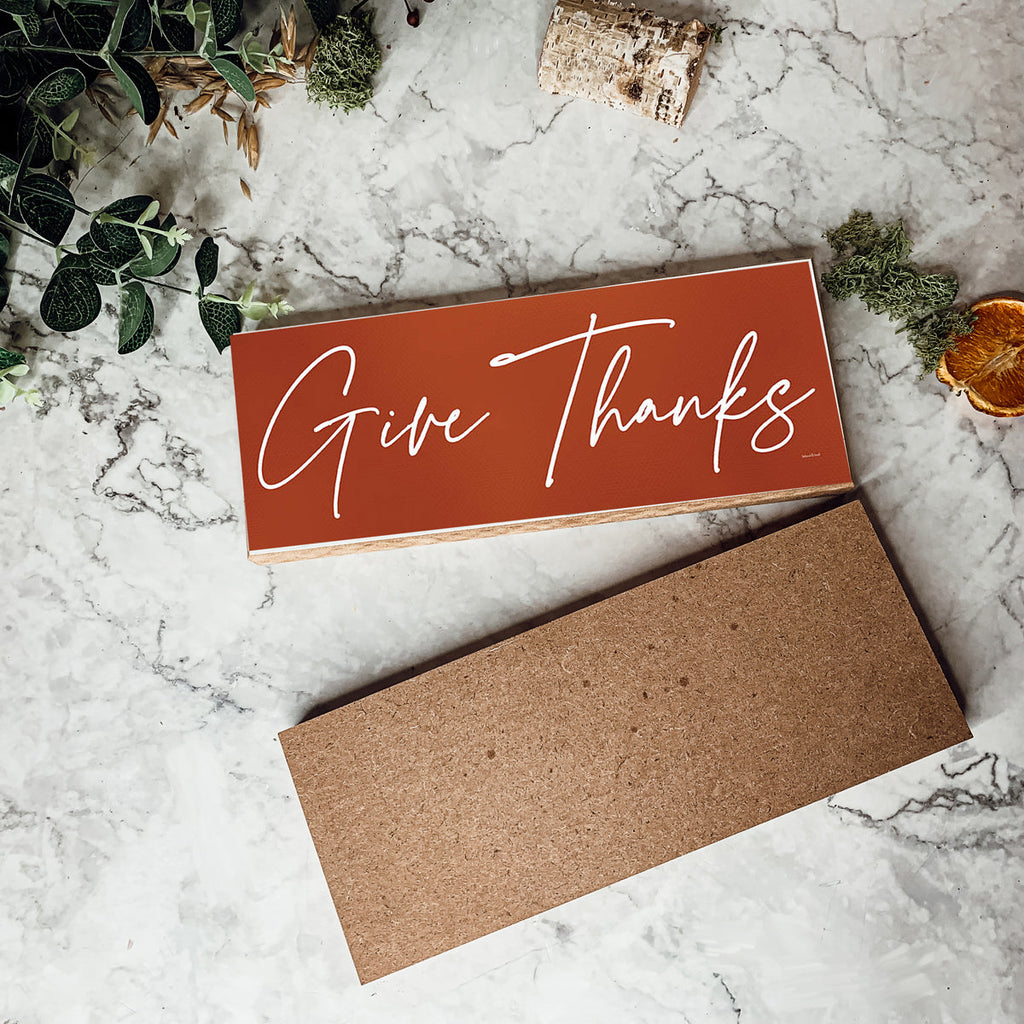 Give Thanks Rustic Wall Sign Set 10x4x1 Inch, Rust Background White Script, Single Or 2-Pack BandsCo Straps
