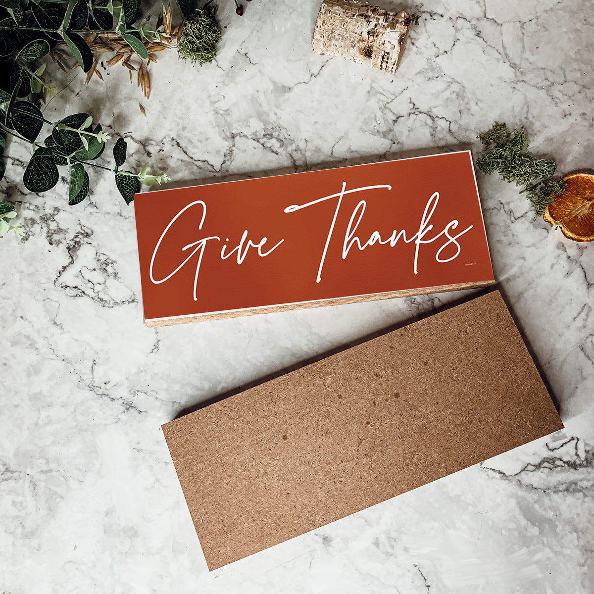 Give Thanks Rustic Wall Sign Set 10x4x1 Inch, Rust Background White Script, Single Or 2-Pack BandsCo Straps