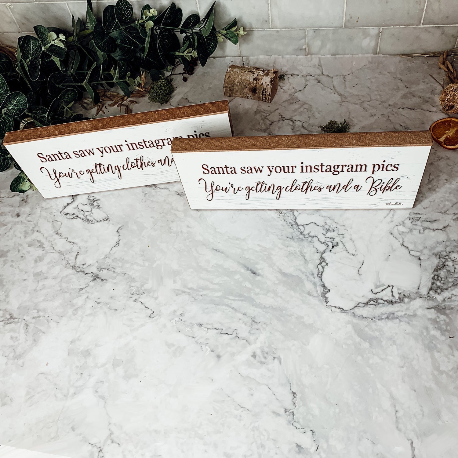 Handmade Wood Christmas Sign Santa Saw Your Instagram He Is Getting You Clothes And A Bible Mantel BandsCo Straps