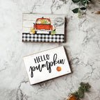 Hello Pumpkin Rustic Wood Sign 6x4 Fall Home Decor Off White Black Script BandsCo Straps