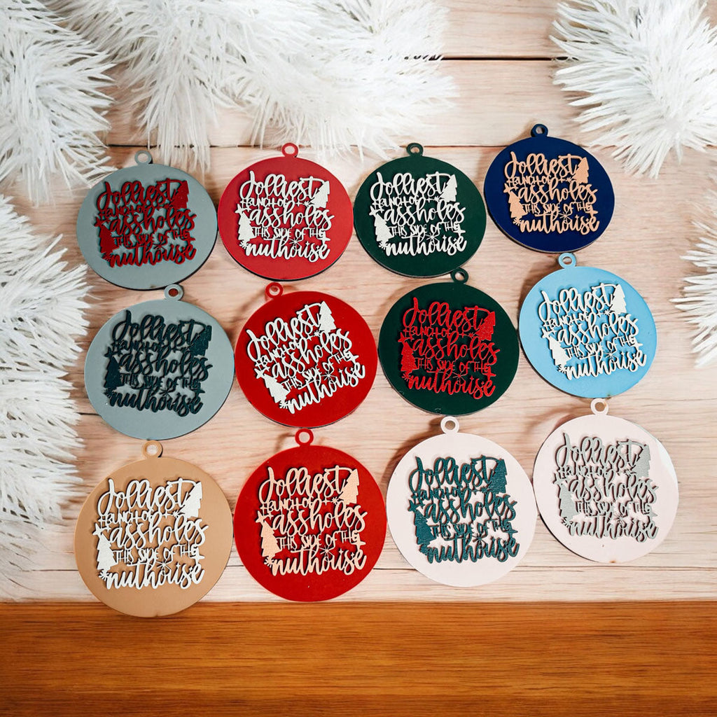 Imperfect Jolliest Handcrafted Wooden 3D Christmas Ornament Set Limited Edition Tree Decor BandsCo Straps
