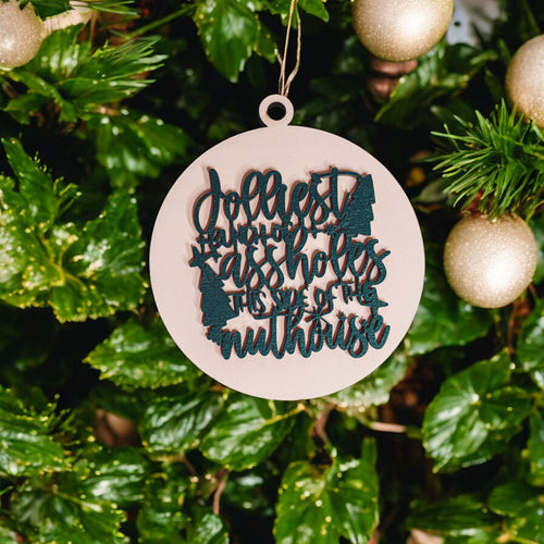 Imperfect Jolliest Handcrafted Wooden 3D Christmas Ornament Set Limited Edition Tree Decor BandsCo Straps