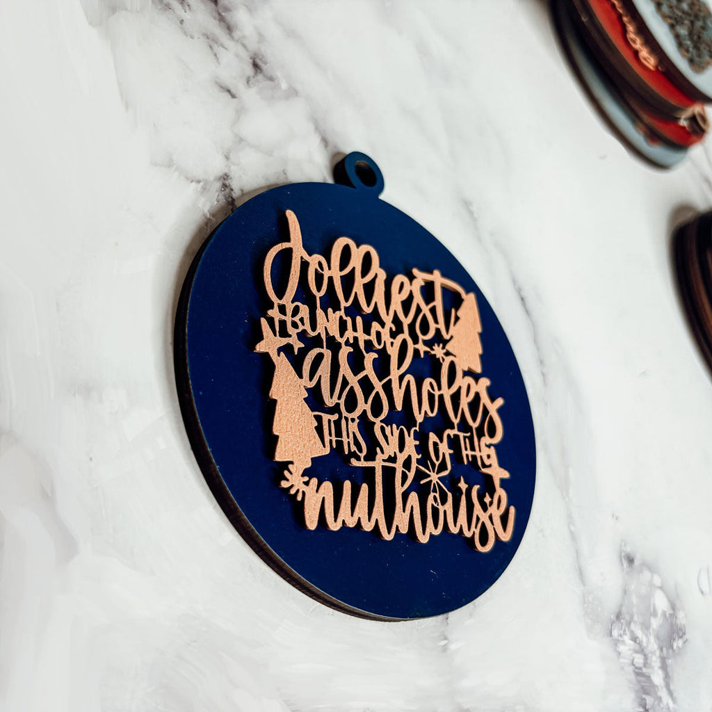 Imperfect Jolliest Handcrafted Wooden 3D Christmas Ornament Set Limited Edition Tree Decor BandsCo Straps