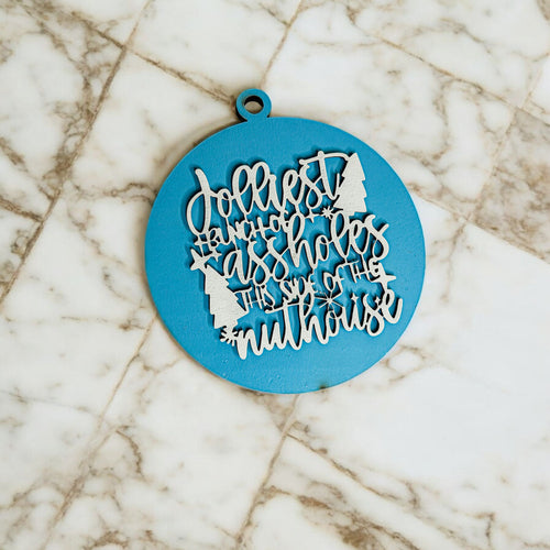 Imperfect Jolliest Handcrafted Wooden 3D Christmas Ornament Set Limited Edition Tree Decor BandsCo Straps