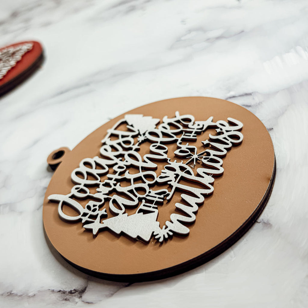 Imperfect Jolliest Handcrafted Wooden 3D Christmas Ornament Set Limited Edition Tree Decor BandsCo Straps