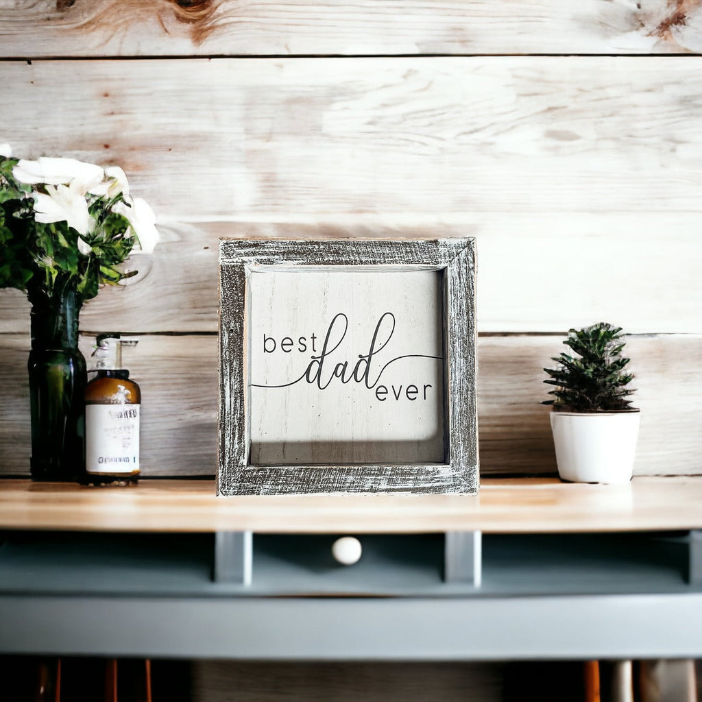 Best Dad Ever Wooden Framed Sign 5x5 Gift For Fathers Day Birthday Home Decor BandsCo Straps