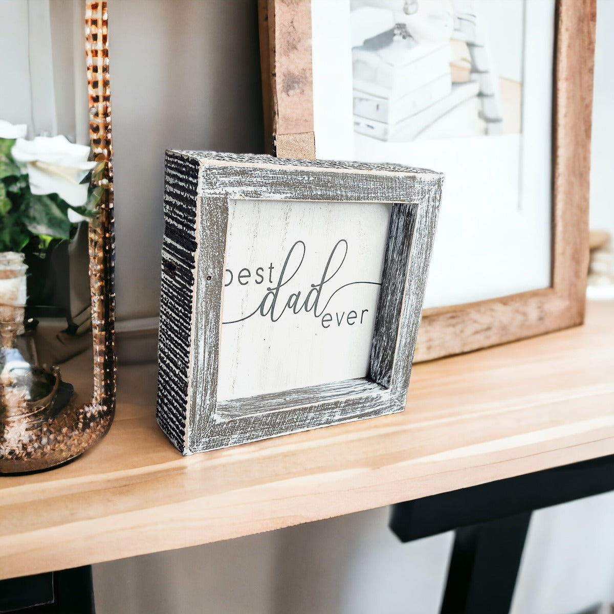 Best Dad Ever Wooden Framed Sign 5x5 Gift For Fathers Day Birthday Home Decor BandsCo Straps