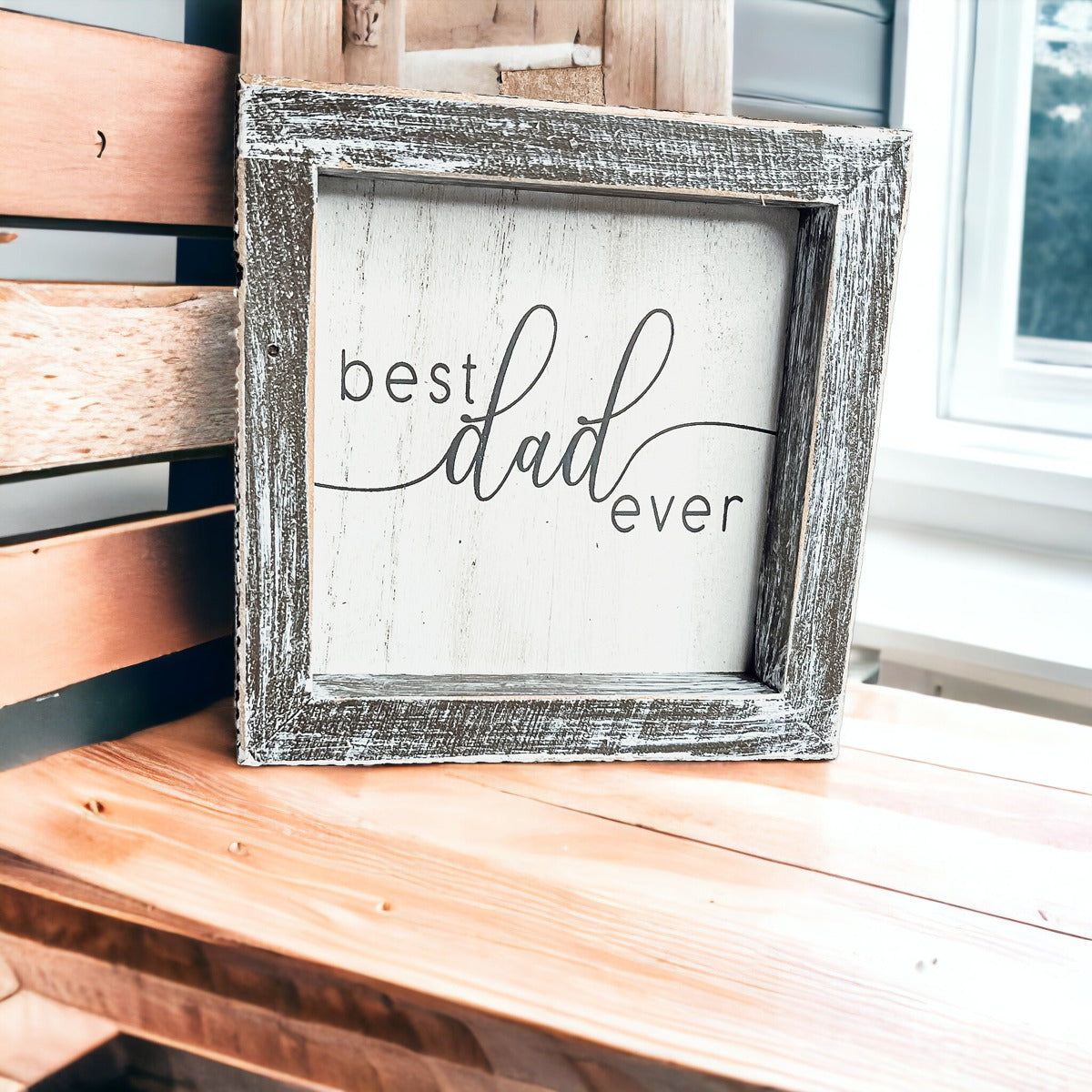 Best Dad Ever Wooden Framed Sign 5x5 Gift For Fathers Day Birthday Home Decor BandsCo Straps