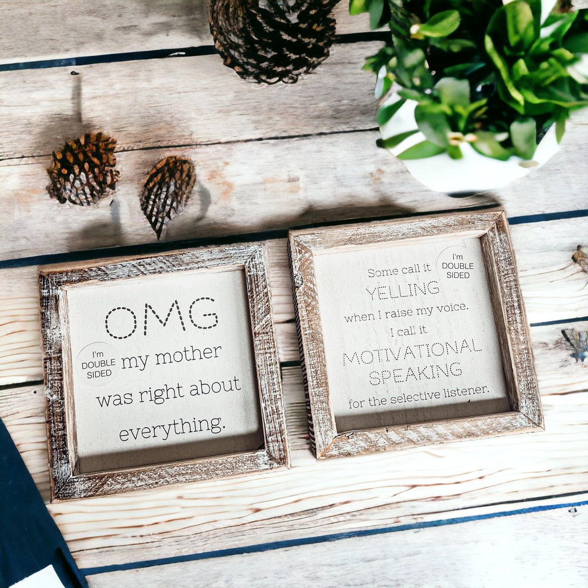 Funny Double Sided 6 Inch Wooden Mom Sign Desk Plaque Home Decor Gift For Mother BandsCo Straps