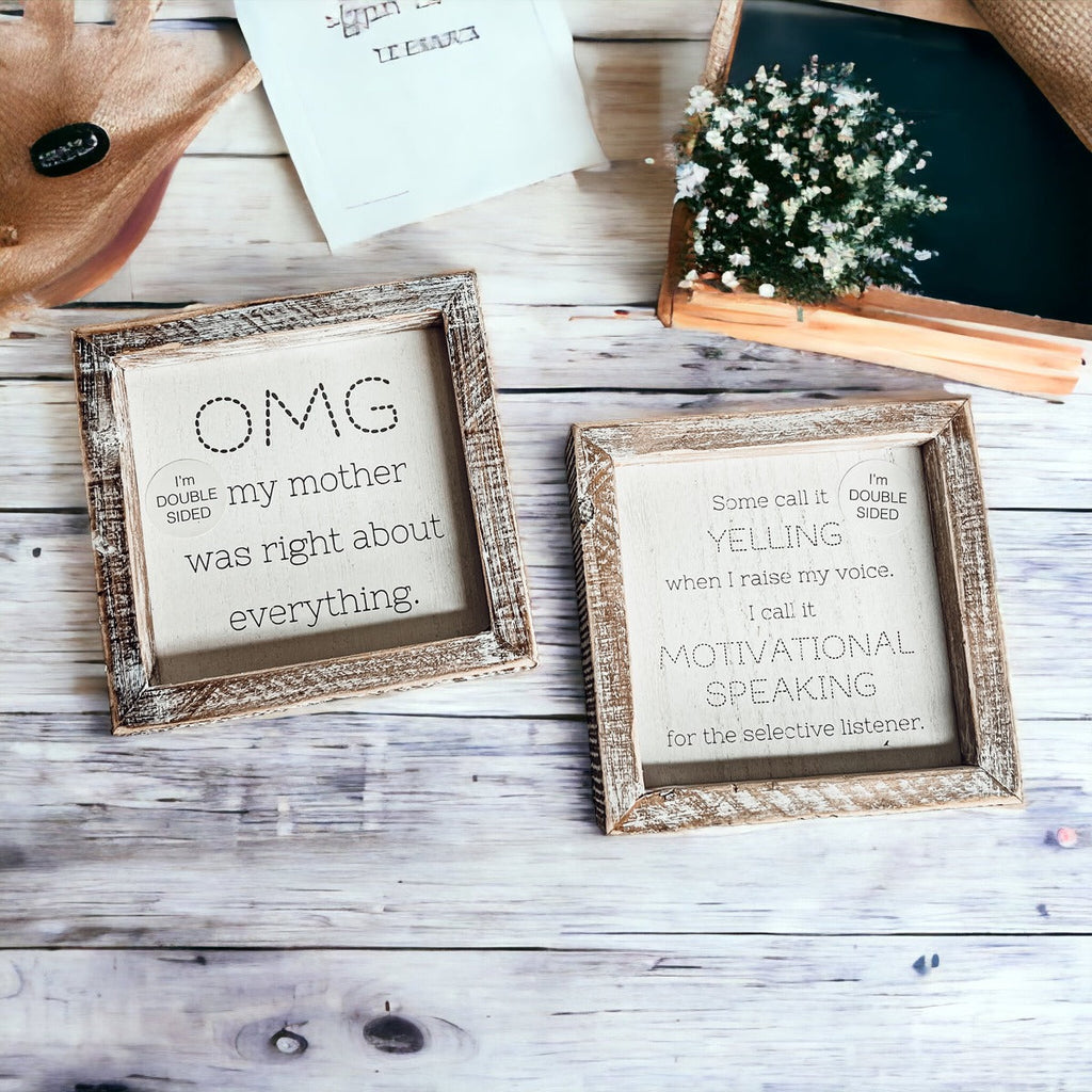 Funny Double Sided 6 Inch Wooden Mom Sign Desk Plaque Home Decor Gift For Mother BandsCo Straps