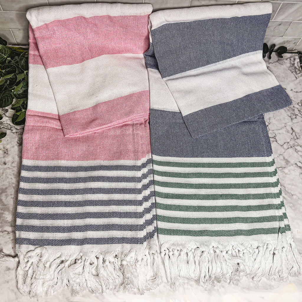 Mediterranean Cotton Bath Towel 180GSM Lightweight Gray Blue Summer BandsCo Straps