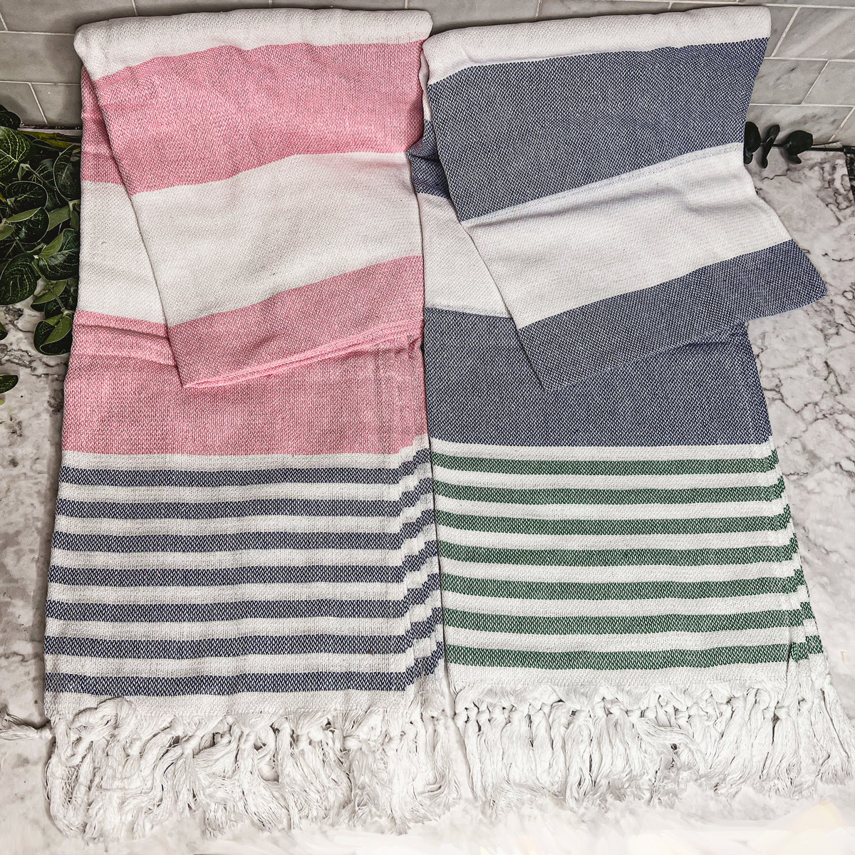 Mediterranean Cotton Bath Towel 180GSM Lightweight Gray Blue Summer BandsCo Straps