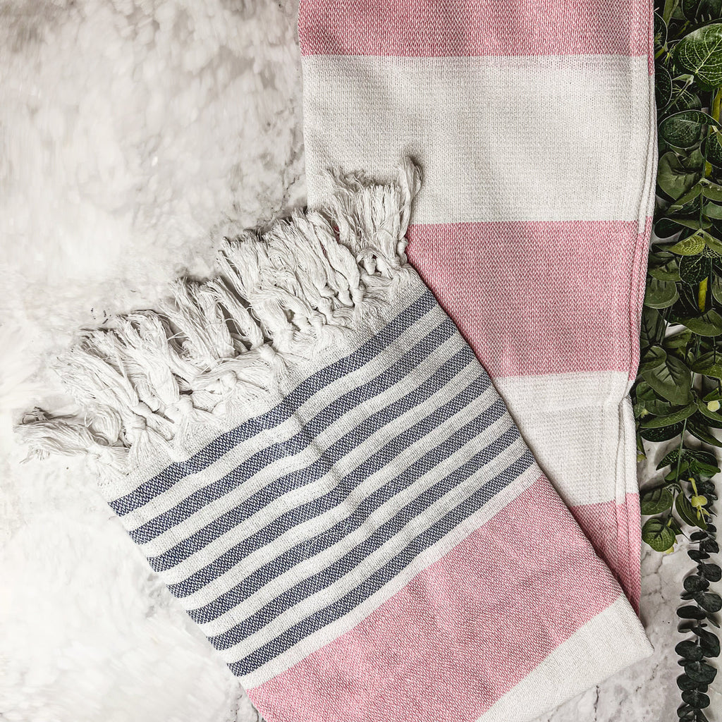 Mediterranean Cotton Bath Towel 180GSM Lightweight Gray Blue Summer BandsCo Straps