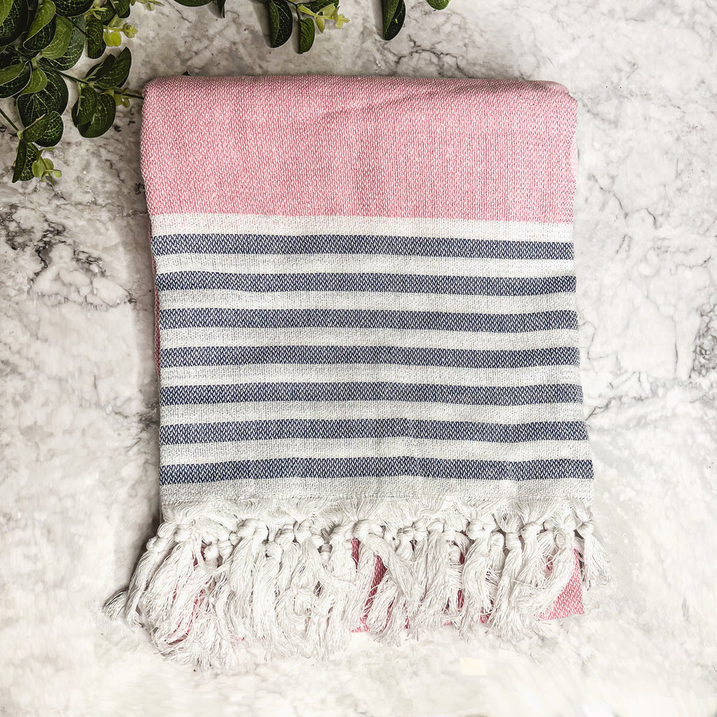 Mediterranean Cotton Bath Towel 180GSM Lightweight Gray Blue Summer BandsCo Straps