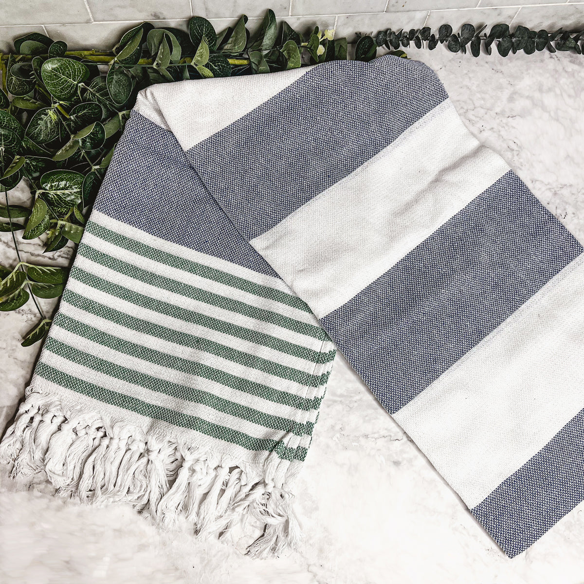 Mediterranean Cotton Bath Towel 180GSM Lightweight Gray Blue Summer BandsCo Straps