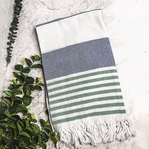 Mediterranean Cotton Bath Towel 180GSM Lightweight Gray Blue Summer BandsCo Straps