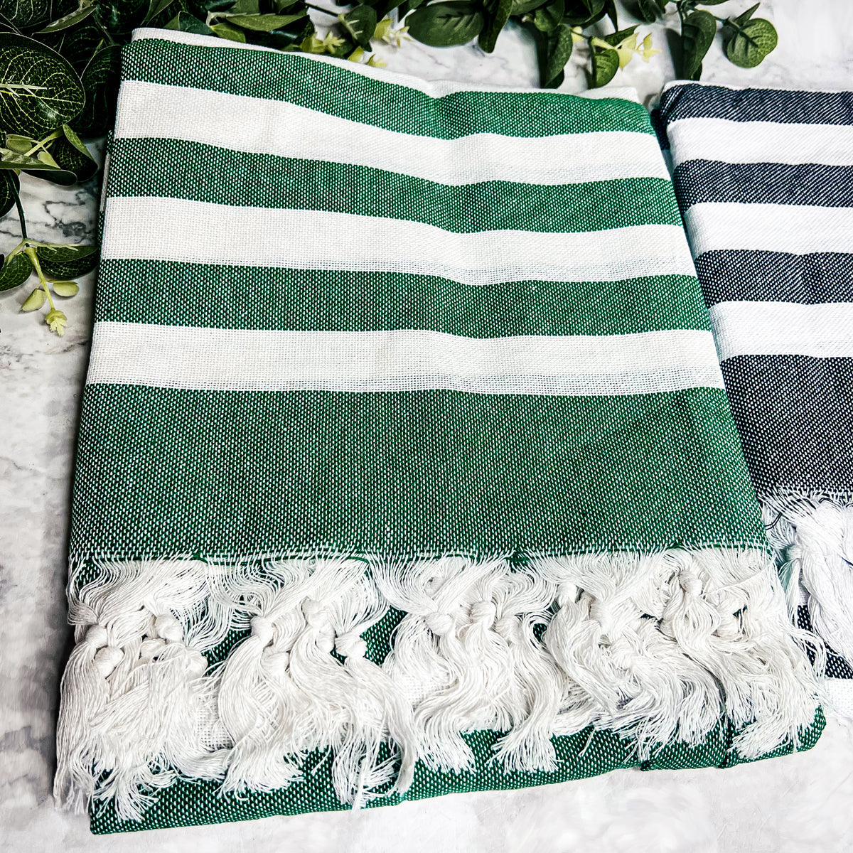 Turkish Cotton Towel 180 GSM Lightweight Peshtemal Beach Towel Striped BandsCo Straps