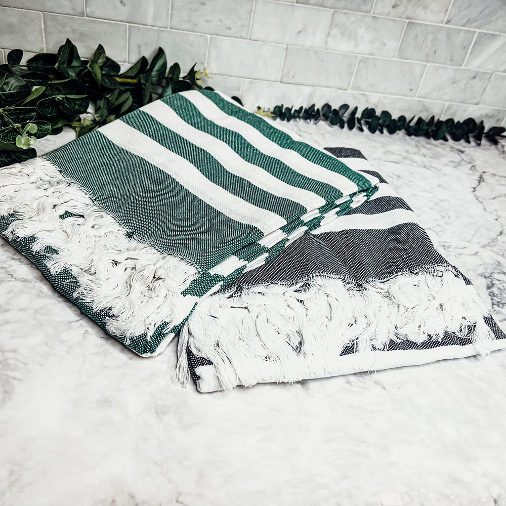 Turkish Cotton Towel 180 GSM Lightweight Peshtemal Beach Towel Striped BandsCo Straps