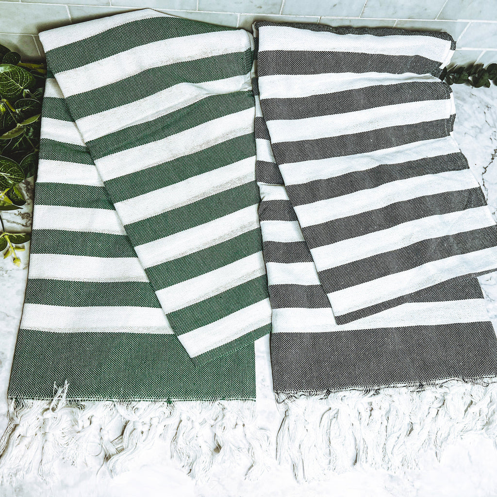 Turkish Cotton Towel 180 GSM Lightweight Peshtemal Beach Towel Striped BandsCo Straps