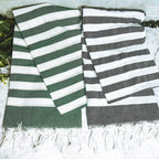 Turkish Cotton Towel 180 GSM Lightweight Peshtemal Beach Towel Striped BandsCo Straps